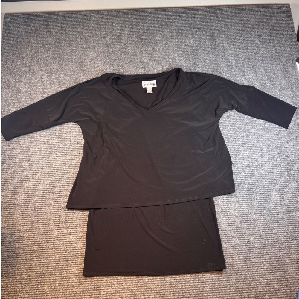 Joseph Ribkoff Black Dress Set V Neck Top Skirt Womens Size 8 Career